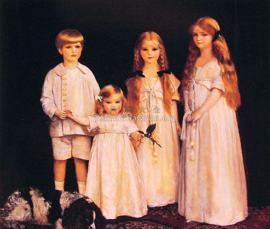 Portrait of Fraunces Beatrice James and Synfye Children of James Christie - 弗兰克·卡多根·考伯